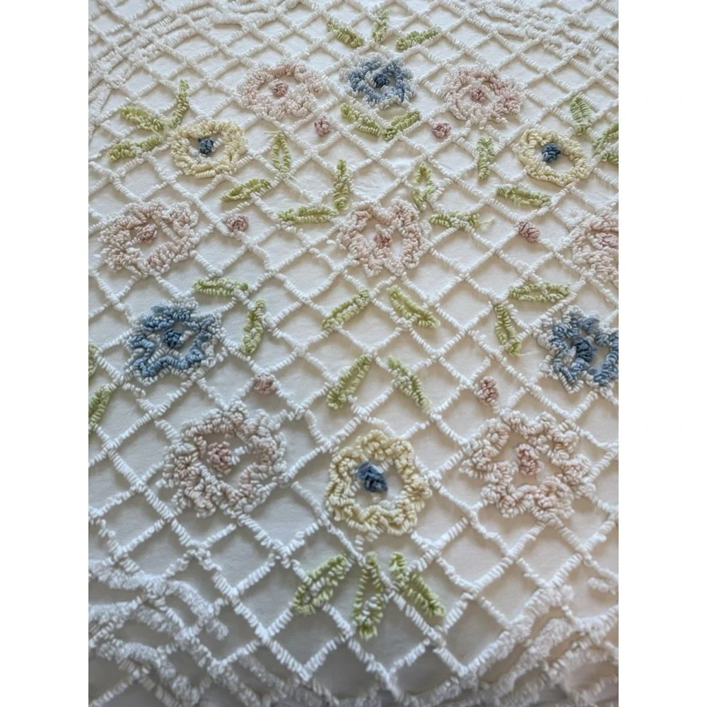 Vintage Chenille Floral‎ Bedspread Coverlet Pink Blue Pastel 116 X 105 King?